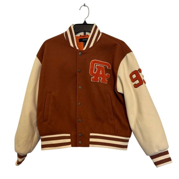 Forever 21 Varsity Jacket Women S Brown & Cream - Picture 2 of 13